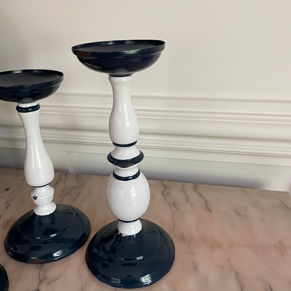 Set of 3 Rustic Metal candle Holders Blue & White - Picture 6 of 7